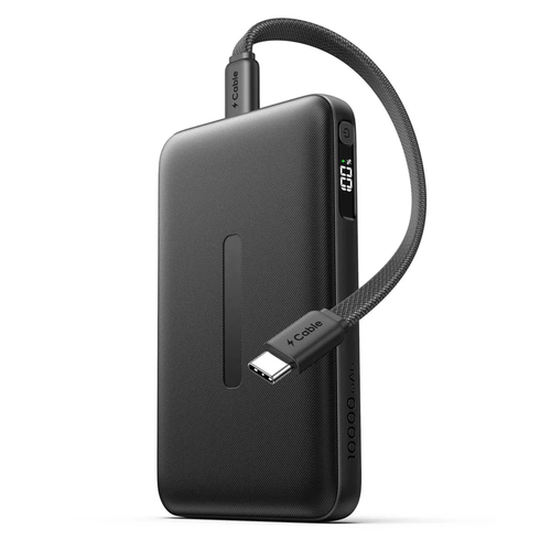 10000Mah Fast Charging Power Bank With Attachable Usb-C Lanyard Cable And Digital Display
